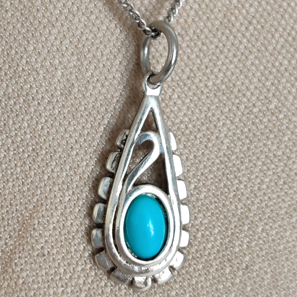Vintage Sterling Silver Southwestern Pendant Charm w/Turquoise